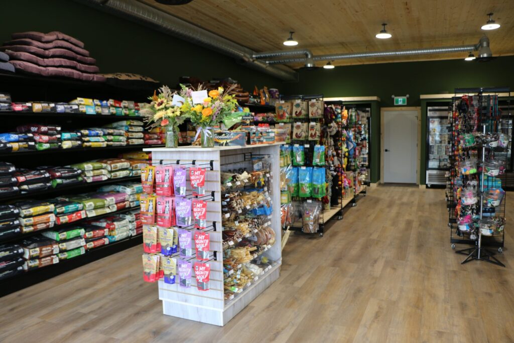 The bright, open aisles of The Paw Shop's new downtown Cranbrook store